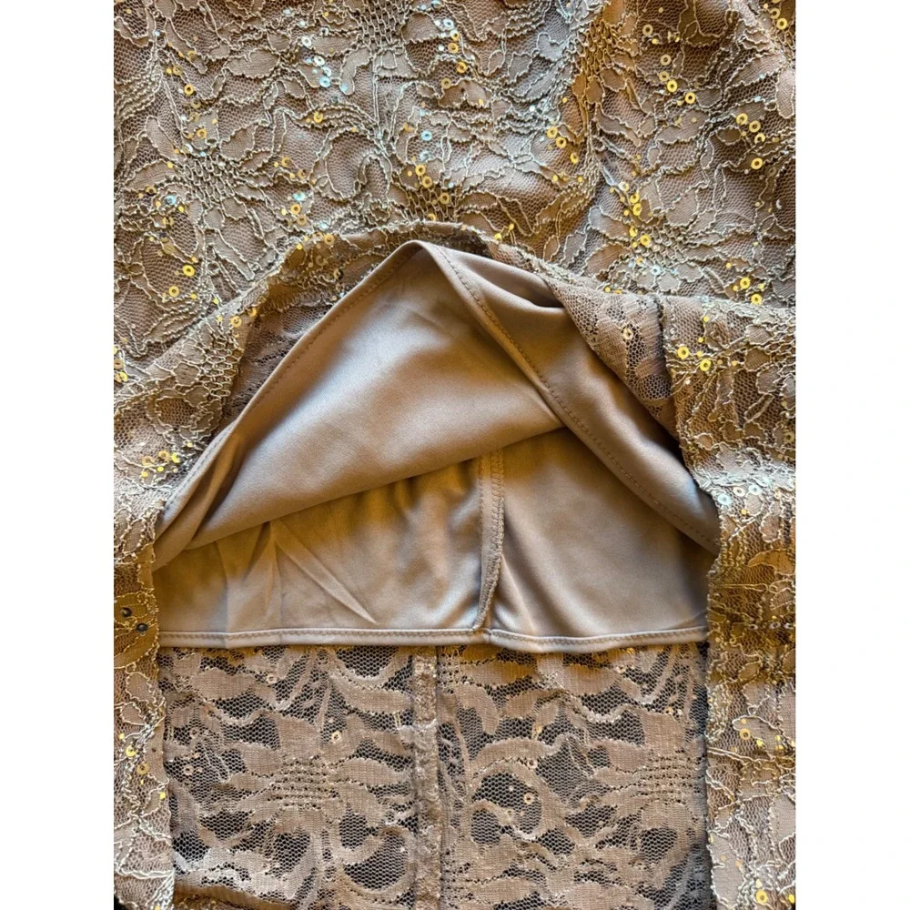 RM Richards Sequin Lace Cocktail Dress Women 22W Mocha Plus-Size Wedding Evening - Picture 6 of 11